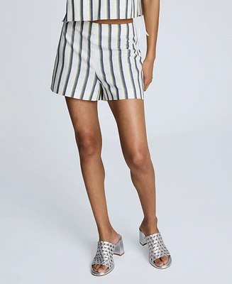 Kenneth Cole Women's Side-Zip Striped Shorts