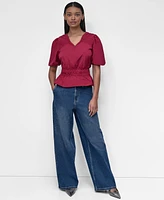 Dkny Women's V-Neck Puff-Sleeve Peplum Top