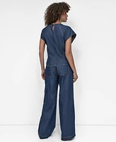 Dkny Women's Cotton Seamed Light-Weight Denim Top