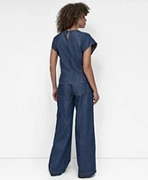 Dkny Womens Lightweight Cotton Denim Top Wide Leg Jeans