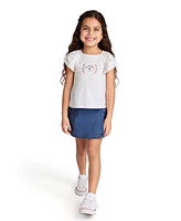 Tommy Hilfiger Toddler and Little Girls 2-Piece Printed Flutter Sleeve Top Denim Pleated Skirt
