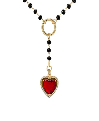 Macy's Black Bead and Red Cubic Zirconia Heart 'Y' Necklace