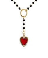 Macy's Black Bead and Red Cubic Zirconia Heart 'Y' Necklace
