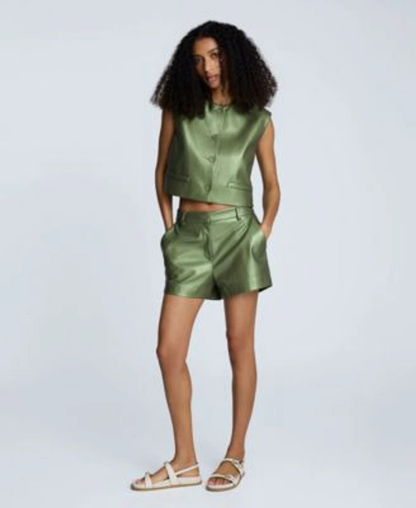 Kenneth Cole Womens Metallic Faux Leather Boxy Vest Shorts