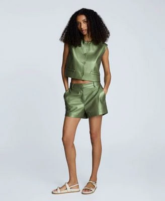 Kenneth Cole Womens Metallic Faux Leather Boxy Vest Shorts