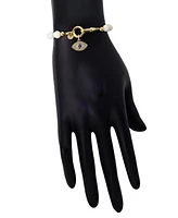 Unwritten Mother of Pearl and Cubic Zirconia Evil Eye Charm Stretch Bracelet