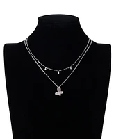 Unwritten Cubic Zirconia and Mother of Pearl Butterfly Layered Necklace Set