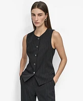 Dkny Women's Striped Crewneck Button-Front Vest