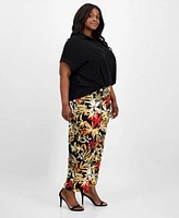 Anne Klein Plus Size Twist Front Blouse High Rise Pull On Wide Leg Pants