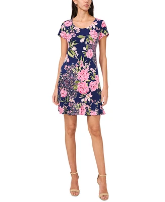 Msk Women's Printed Round-Neck Ruffle-Hem Shift Dress