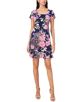 Msk Women's Printed Round-Neck Ruffle-Hem Shift Dress