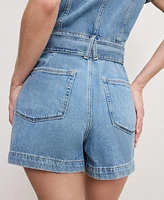 Good American Women's Fit For Success Lite Denim Short-Sleeve Romper