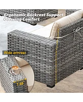 Xizzi Patio Furniture Set,6 Piece Outdoor Sectional Sofa Couch Set,Patio Conversation Set with Modular Wicker Chairs,Widened Armrest,Side Table,Orange