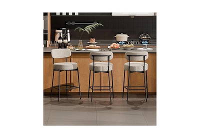 Dyhome Bar Stools Set of 3, 24 Inches Modern Counter Height with Curved Back Metal Legs, Upholstered Boucle Barstools for Kitchen Island, C