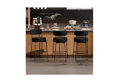 Dyhome Bar Stools Set of 3, 24 Inches Modern Counter Height with Curved Back Metal Legs, Upholstered Boucle Barstools for Kitchen Island, C