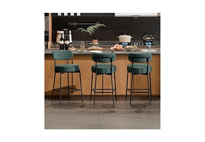 Dyhome Bar Stools Set of 3, 24 Inches Modern Counter Height with Curved Back Metal Legs, Upholstered Boucle Barstools for Kitchen Island, C