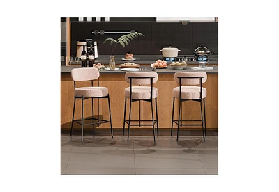 Dyhome Bar Stools Set of 3, 24 Inches Modern Counter Height Bar Stools with Curved Back Metal Legs, Upholstered Boucle Barstools for Kitchen Island, C