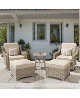 Xizzi 5 Piece Outdoor Patio Furniture Set,Wicker Conversation Set with Swivel Rocker Chairs,Ottomans and Side Table for Outside Porch Balcony Backyard