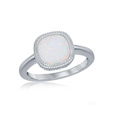 Sterling Silver Square White Inlay Synthetic Opal Ring