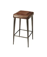 Industrial Backless Counter Height Chair with Wood Seat and Iron Frame