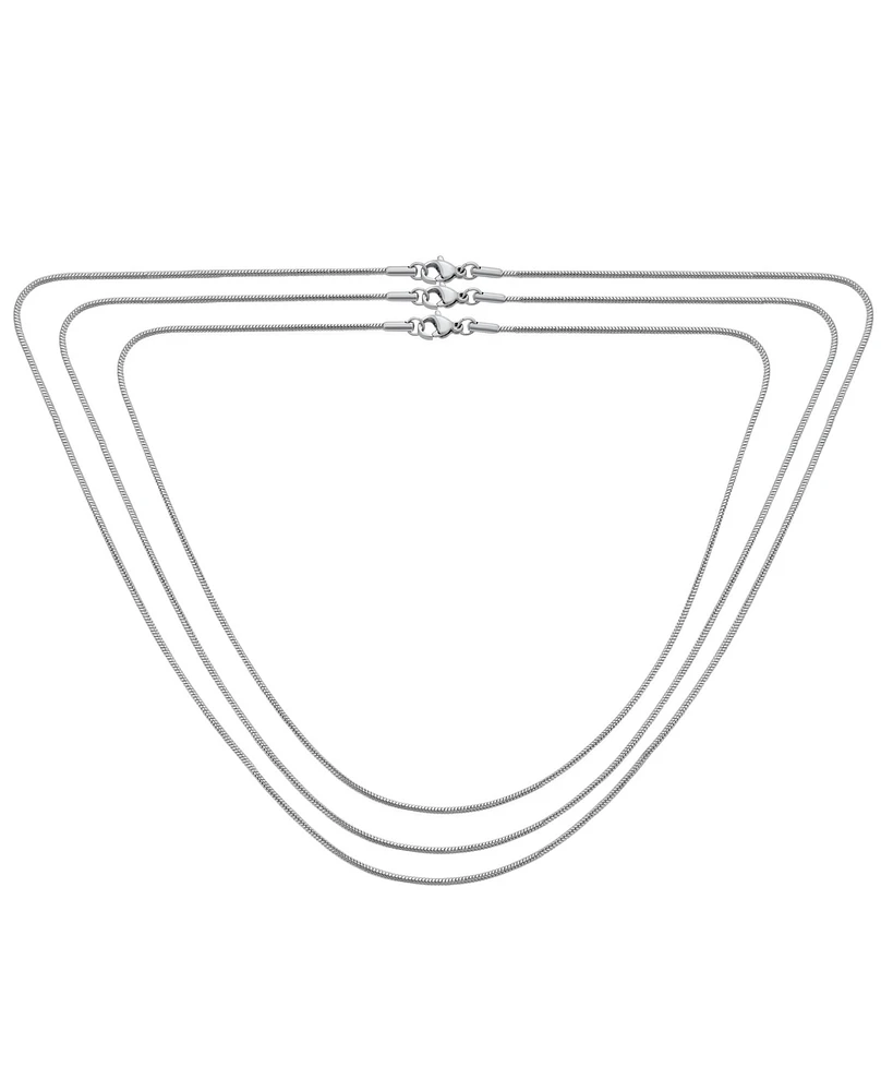Bling Jewelry Set of 3 Strong Silver Tone Stainless Steel Snake Chain Necklace 16, 18 & 20 Inch