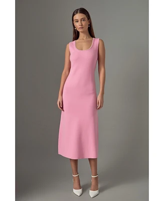 endless rose Women's Pearl Trim Knit Midi Dress