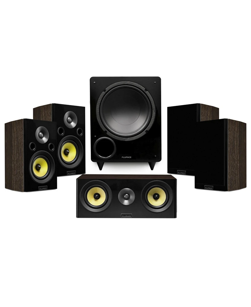 Fluance Signature HiFi Compact Surround Sound Home Theater 5.1 Channel Speaker System including 2-Way Bookshelf, Center Channel, Rear Surround Speaker