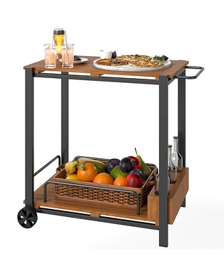 Outsunny Acacia Wood Outdoor Bar Cart, 2-Tier Outdoor Serving Cart,