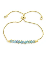 Bling Jewelry Fashion Stone Bolo Bracelet with Natural Pink Tourmaline Aquamarine Turquoise Gold Plated