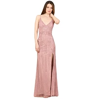 Lara Women's 9925 - Beaded Lace-up Dress with Slit