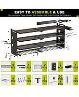 Hausource 4-Tier Power Tool Organizer Wall Mount Tool Storage Workbench W/8 Drill Holder Utility Shelving,Black