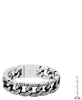 Steeltime Men's Heavy Oxidized Stainless Steel Accented Cuban Link Chain Bracelet