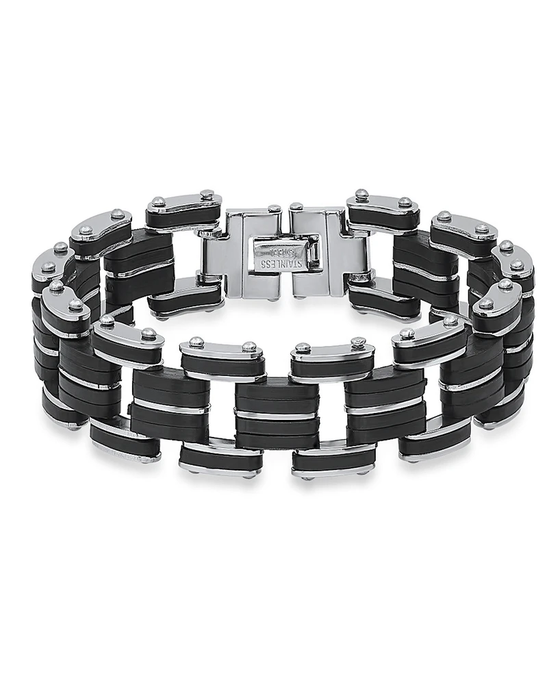 Steeltime Men's Stainless Steel and Black Rubber Bicycle Chain Bracelet