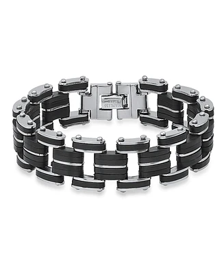 Steeltime Men's Stainless Steel and Black Rubber Bicycle Chain Bracelet