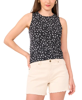 Vince Camuto Women's Ditsy-Print Sleeveless Keyhole Top
