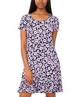 Msk Women's Printed Round-Neck Short-Sleeve Dress