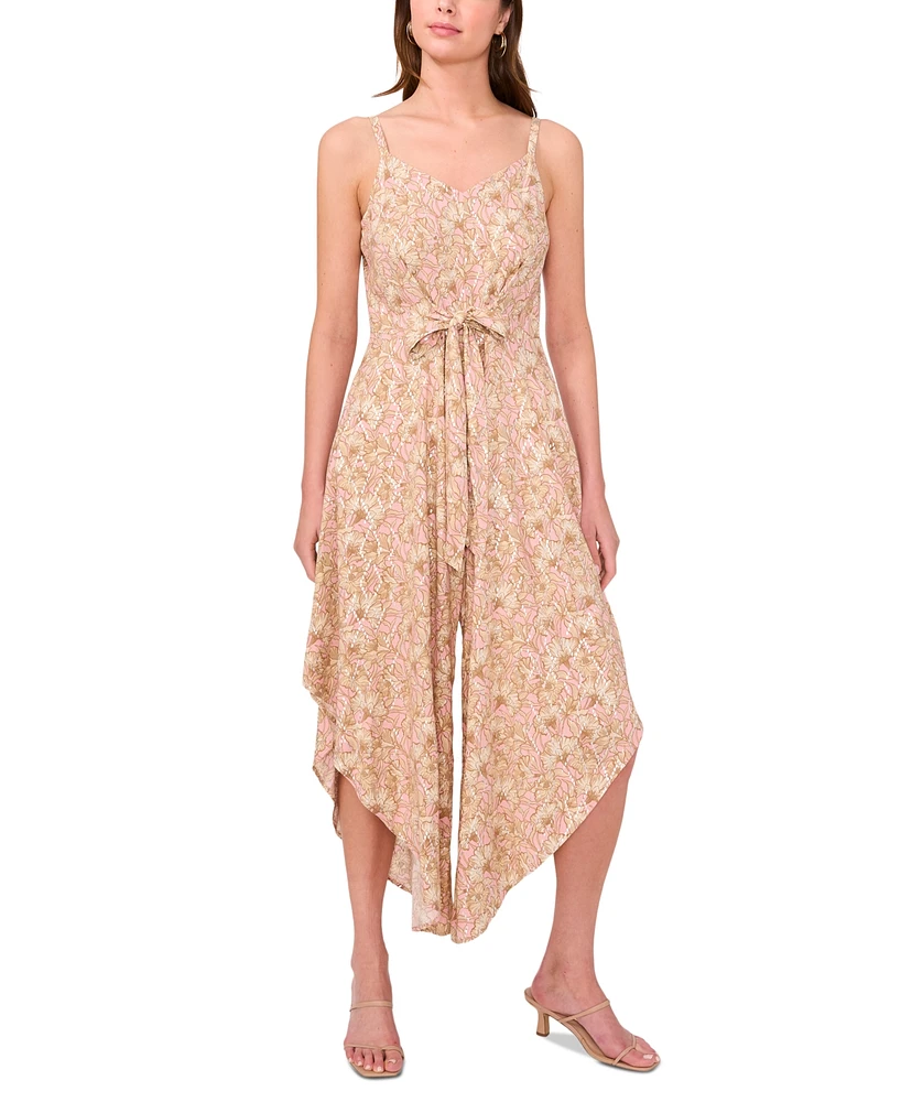 Msk Women's Printed Tie-Front Asymmetric-Hem Jumpsuit