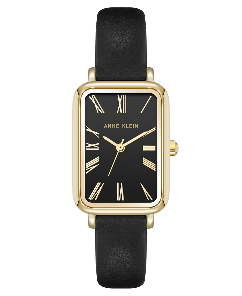 Anne Klein Women's Quartz Rectangular Polyurethane Leather and Gold-Tone Metal Alloy Watch
