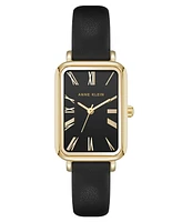 Anne Klein Women's Quartz Rectangular Polyurethane Leather and Gold-Tone Metal Alloy Watch