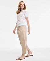 Tommy Hilfiger Women's Striped Extended-Tab Cropped Pants