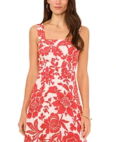 Vince Camuto Printed Floral Square-Neck Smocked-Back Sleeveless Maxi Dress