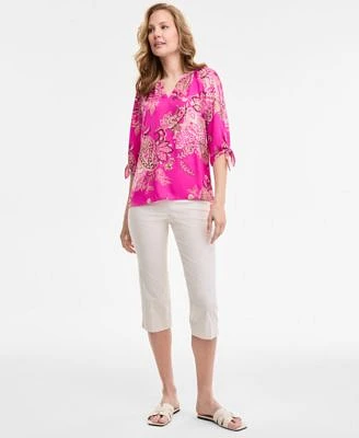 Jones New York Womens Paisley Print Tie Sleeve Blouse Pull On Cropped Stretch Capri Pants