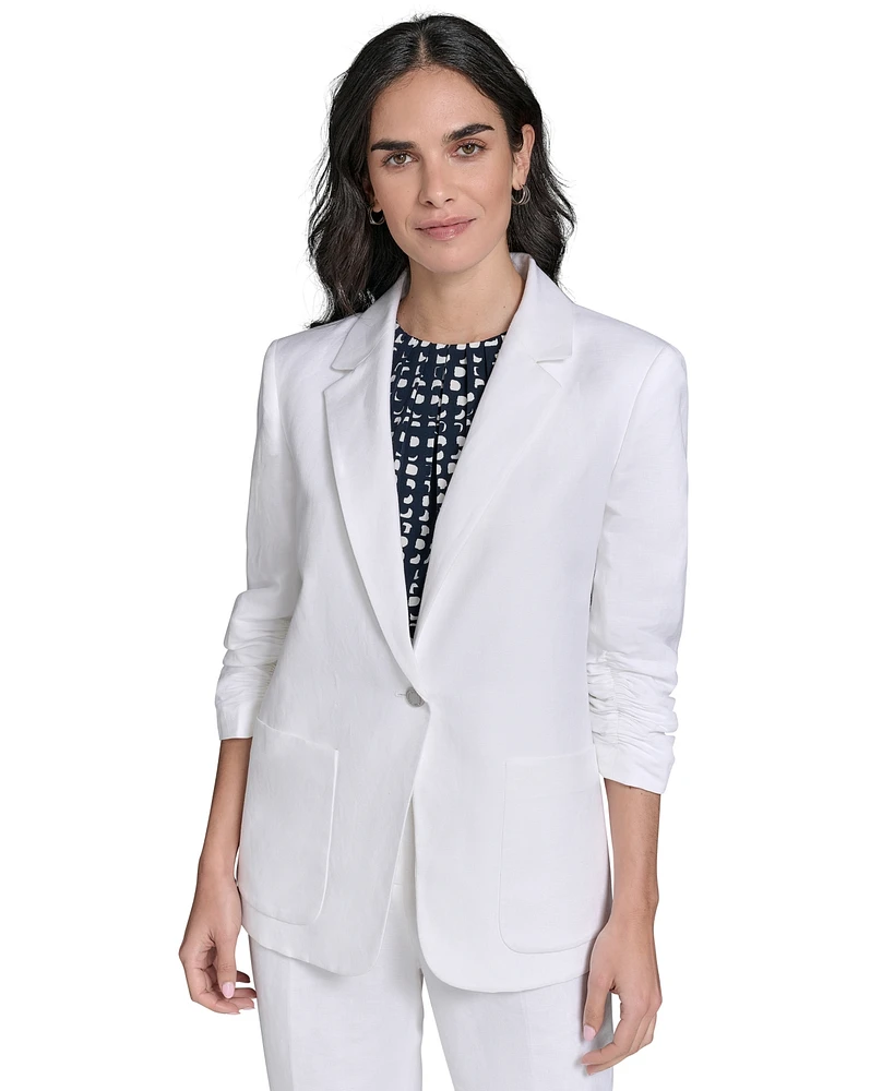 Calvin Klein Women's Linen Blend One-Button Blazer
