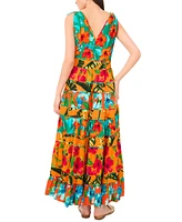 Vince Camuto Women's Floral-Print Tiered Deep V-Neck Dress