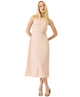 Luxely Women's Ruched Round-Neck Sleeveless Midi Dress