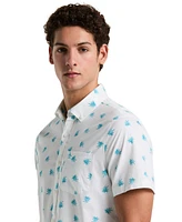 Original Penguin Men's Slim-Fit Stretch Allover Print Agave Short Sleeve Shirt