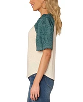 Democracy Women's Embroidered Puff-Sleeve Top