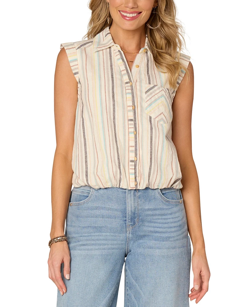 Democracy Women's Striped Cap-Sleeve Shirt