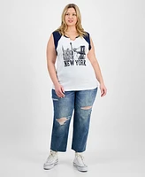 Rebellious One Trendy Plus Cotton New York Graphic Top