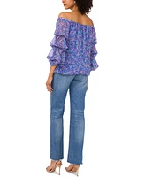 Vince Camuto Women's Printed Off-the-Shoulder Bubble-Sleeve Top